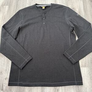 Eddie Bauer TRAVEX Henley T-Shirt Mens Medium Snap Button Gray Long Sleeve Tee